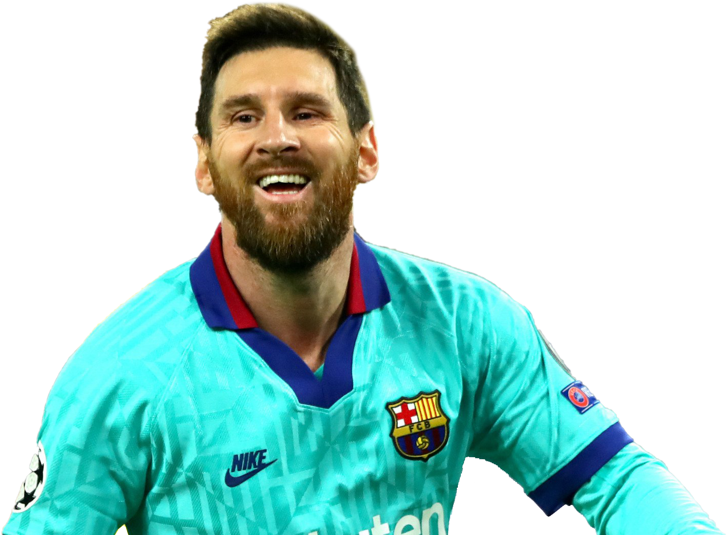 Smiling Soccer Star Messi PNG with transparent background