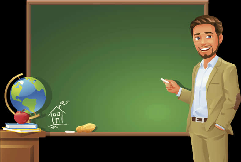 Standing On Blackboard Podium Student The Teacher Clipart - Teacher And Blackboard Clipart, HD Png Download PNG with transparent background