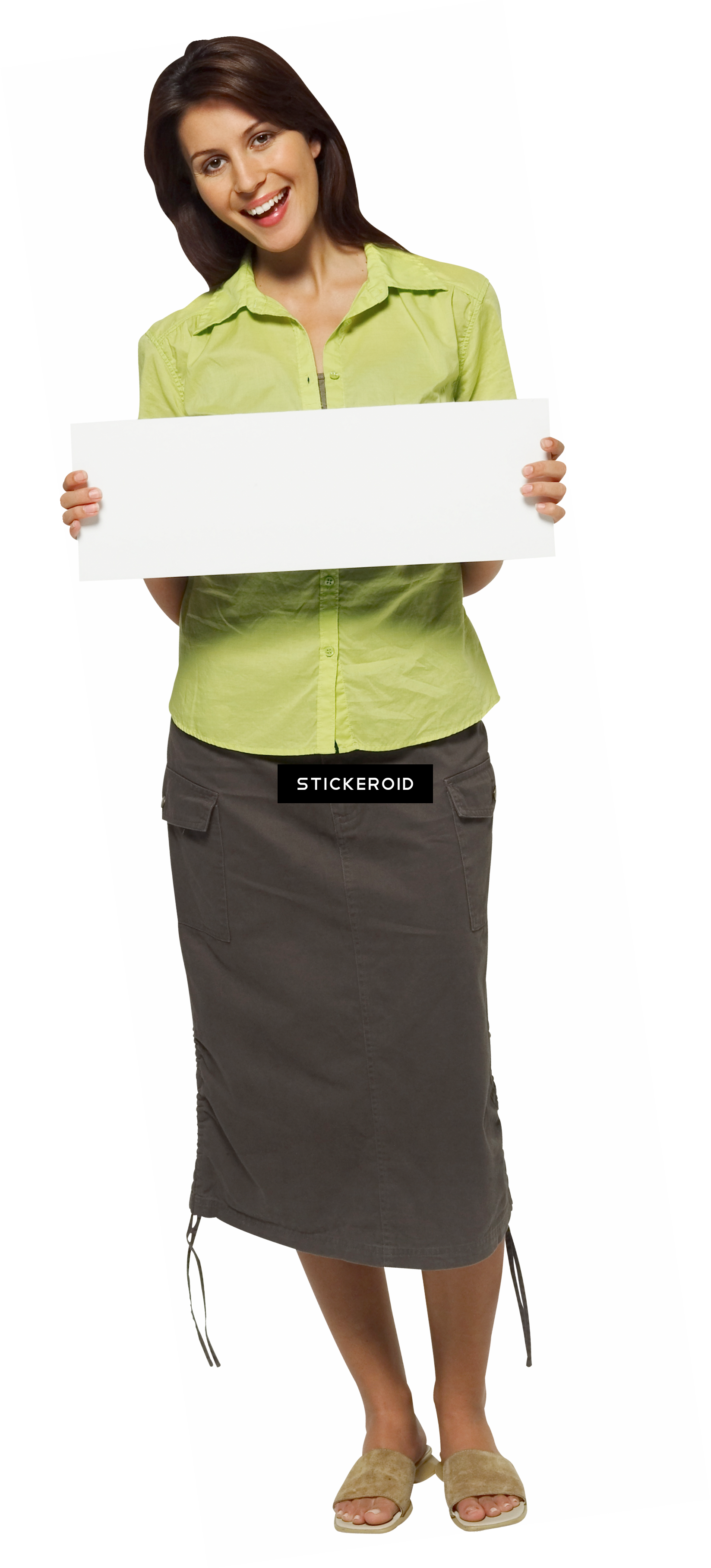 Smiling Woman Holding Blank Sign