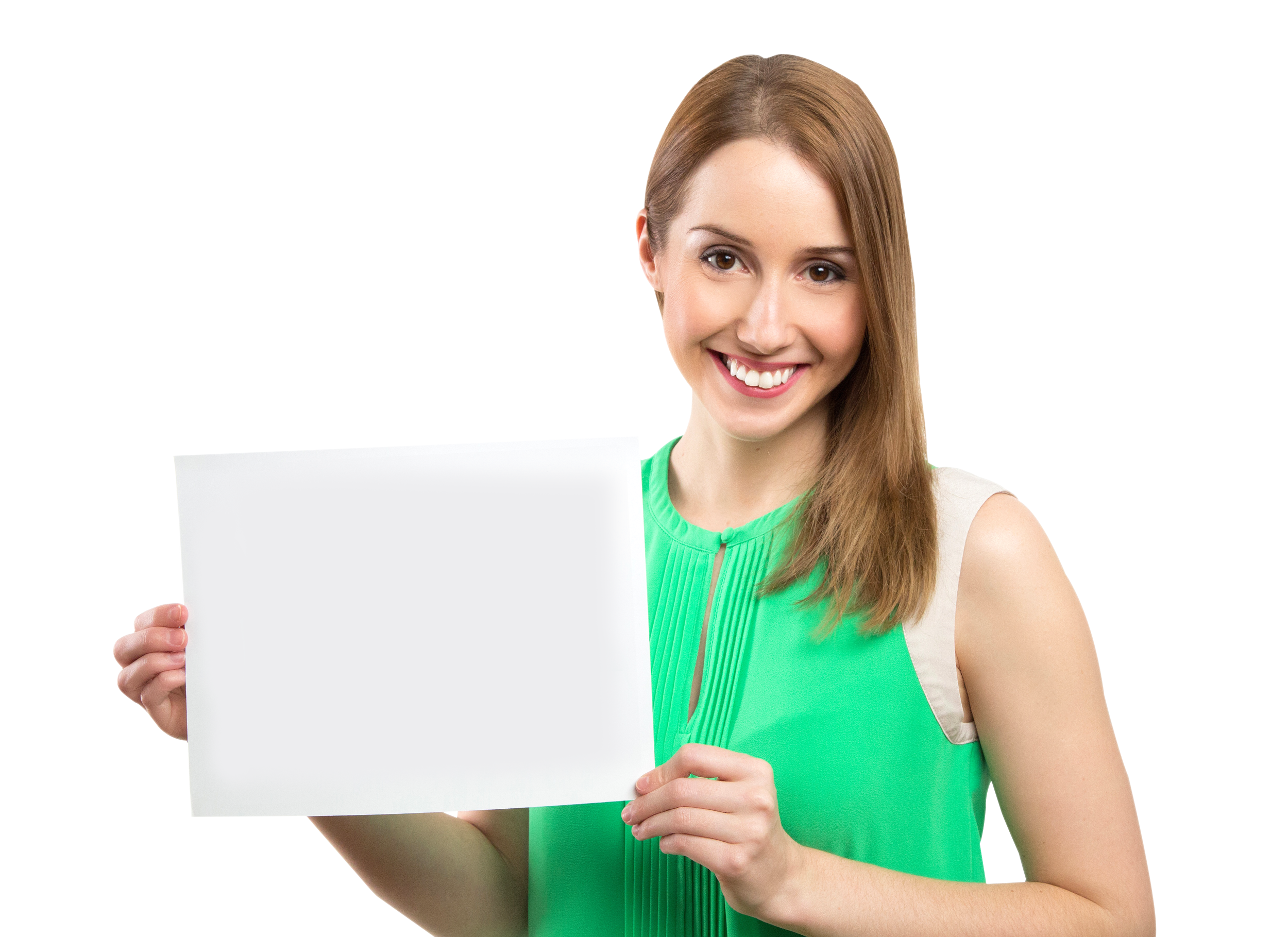 Smiling Woman Holding Blank Sign