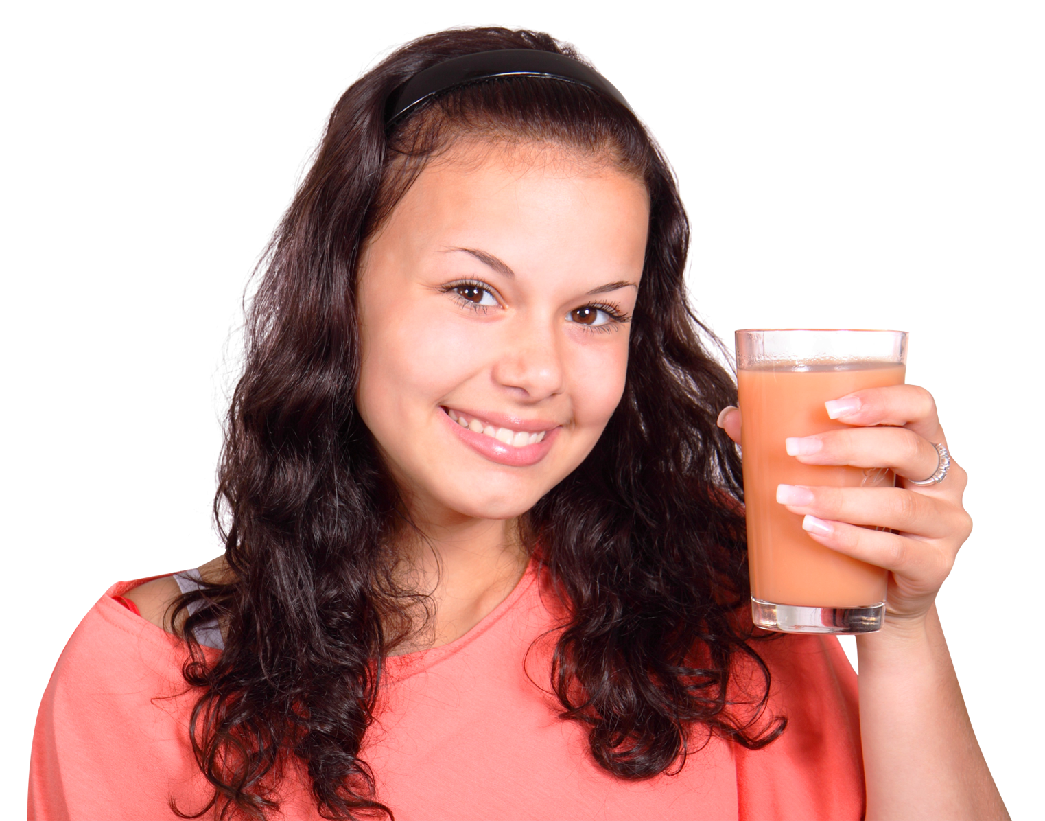 Smiling Woman Holding Smoothie PNG with transparent background