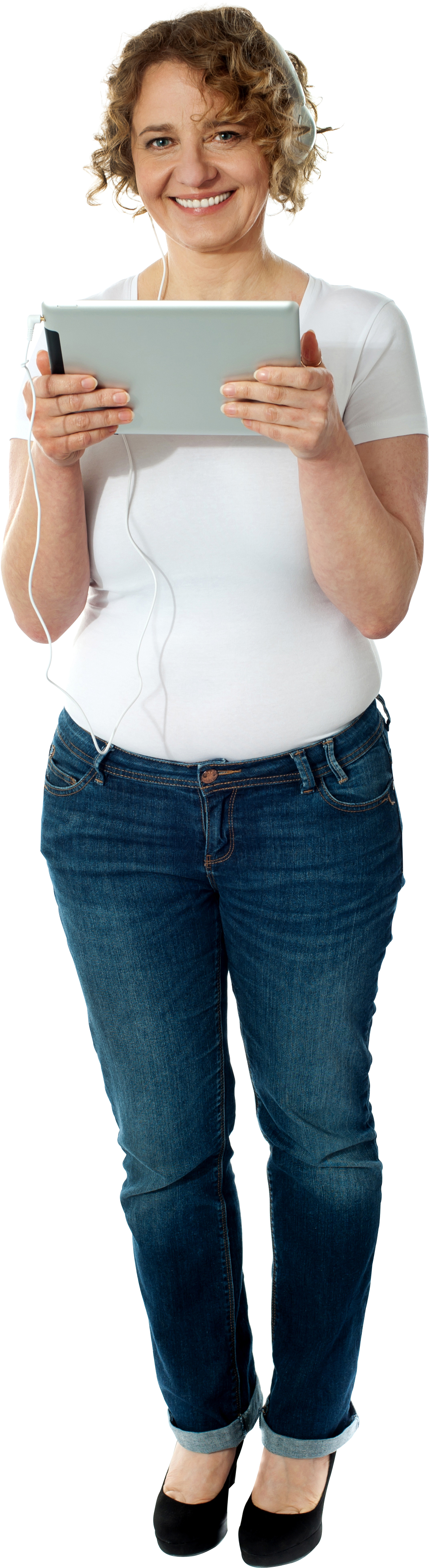 Smiling Woman Holding Tablet