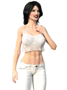 Smiling3 D Model Girlin White Outfit PNG with transparent background