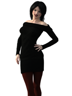 Smiling3 D Modelin Black Dress