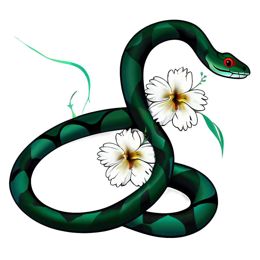 Snake Tattoo With Flowers Png Bxc52