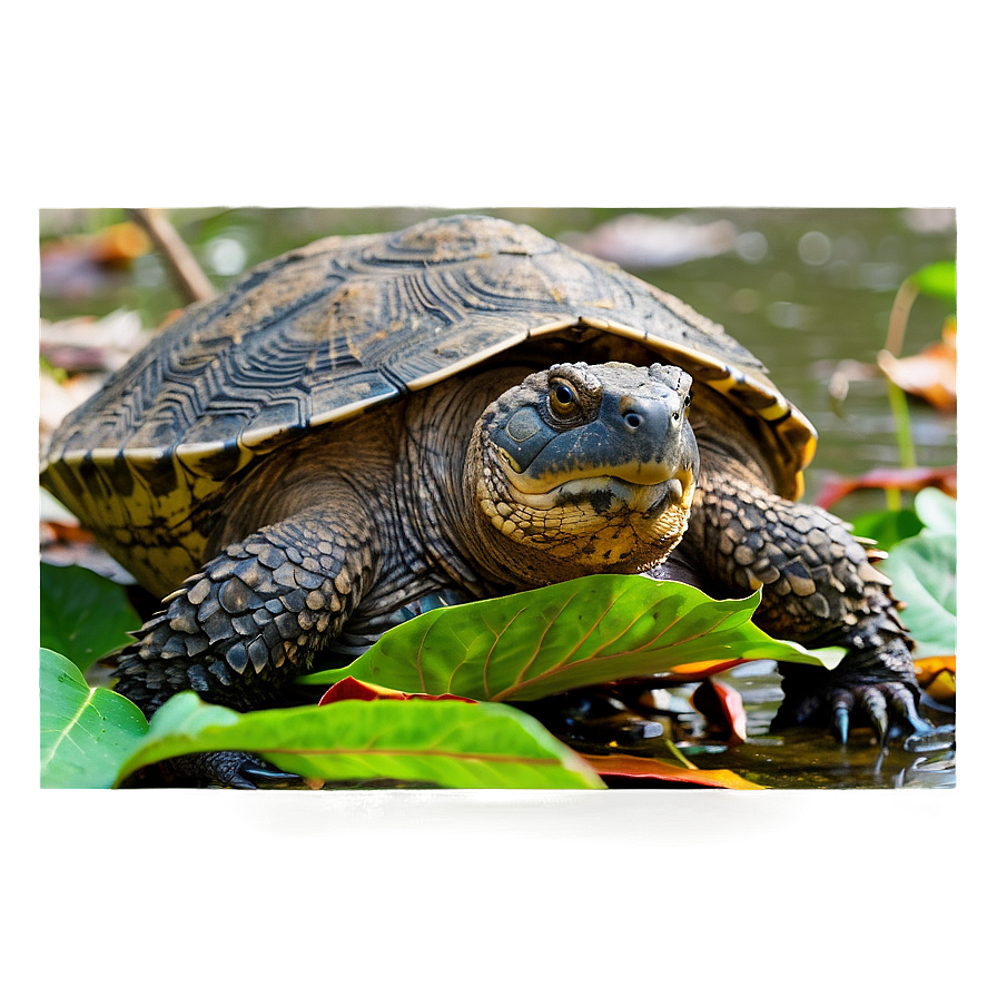 Snapping Turtle Camouflaged In Leaves Png Cju