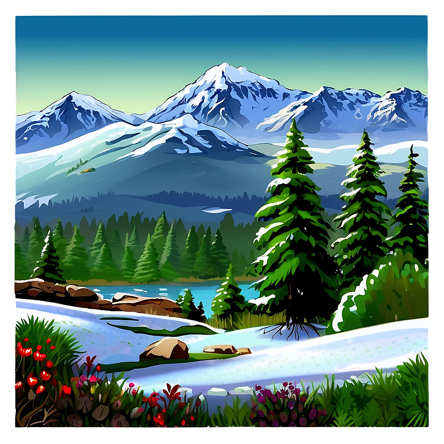 Snow-Capped Peaks Landscape PNG akh PNG with transparent background
