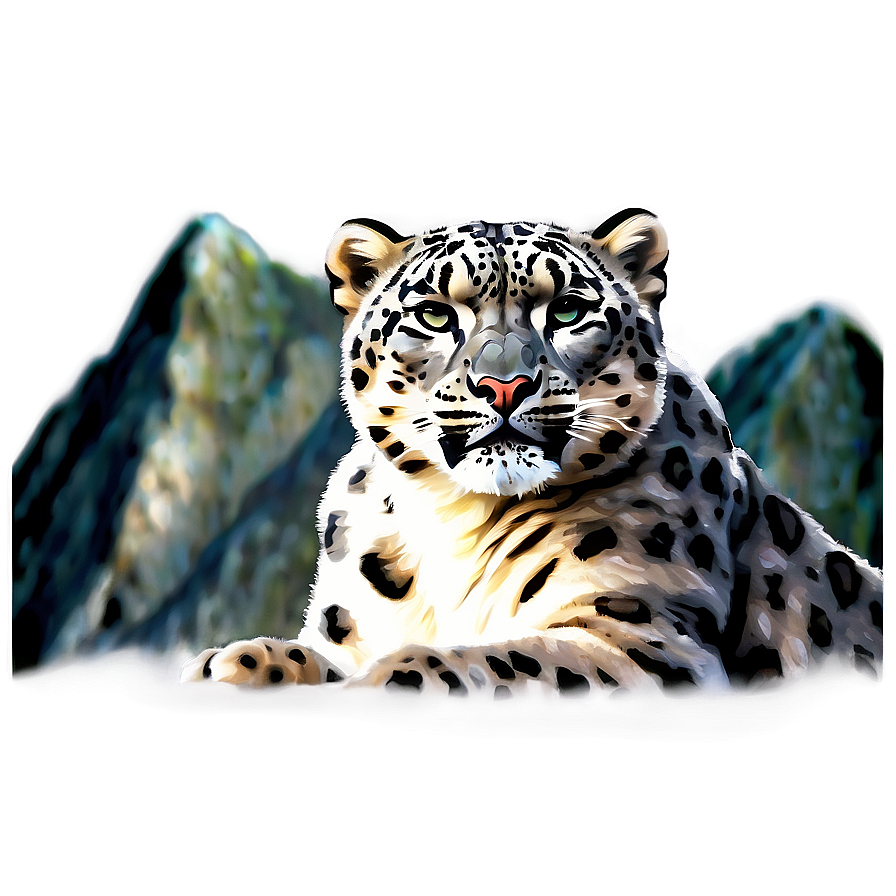 Snow Leopard And Mountain Background Png Fjc79