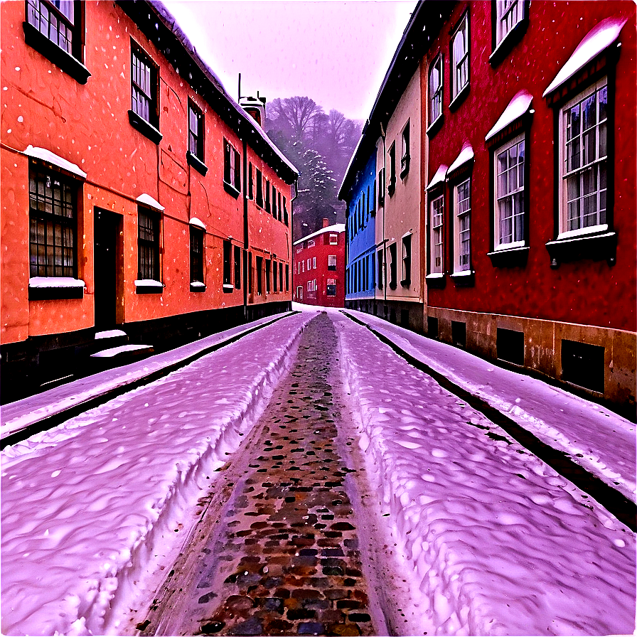 Snowfall Over Cobblestone Street Png Vvg