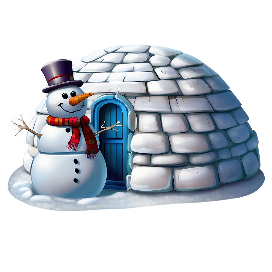 Snowman And Igloo Scene Png Qge32