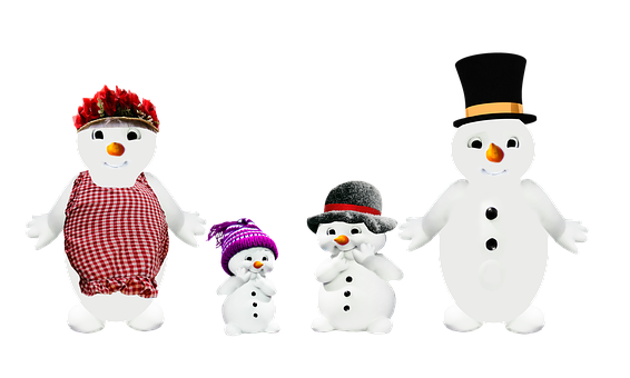 Snowman_ Family_ Portrait_ Black_ Background PNG with transparent background