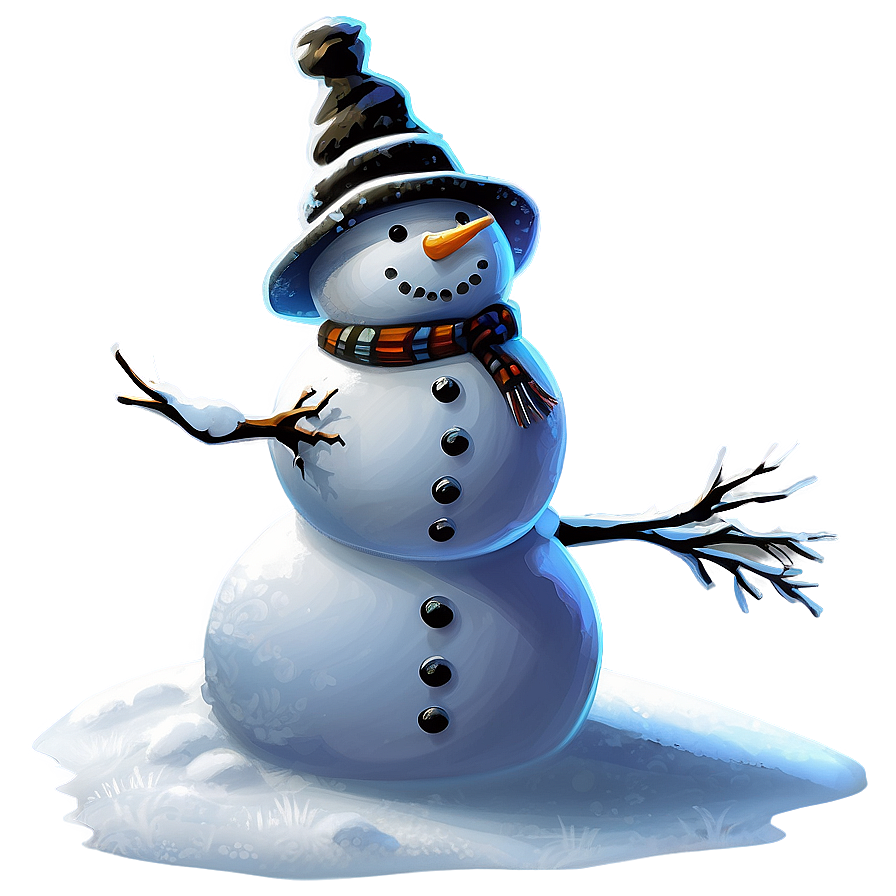 Snowman On Snowy Hill Png Hir