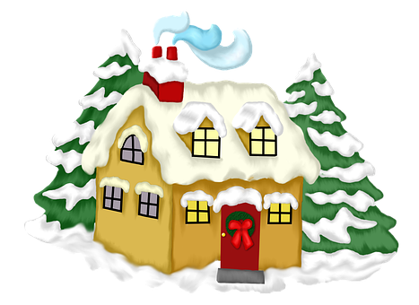 Snowy Christmas House Illustration