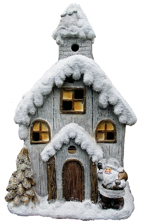 Snowy Christmas Housewith Santa Figurine