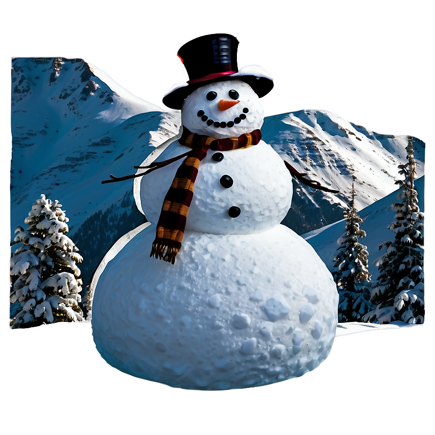 Snowy Mountain With Snowman Png Hfr4