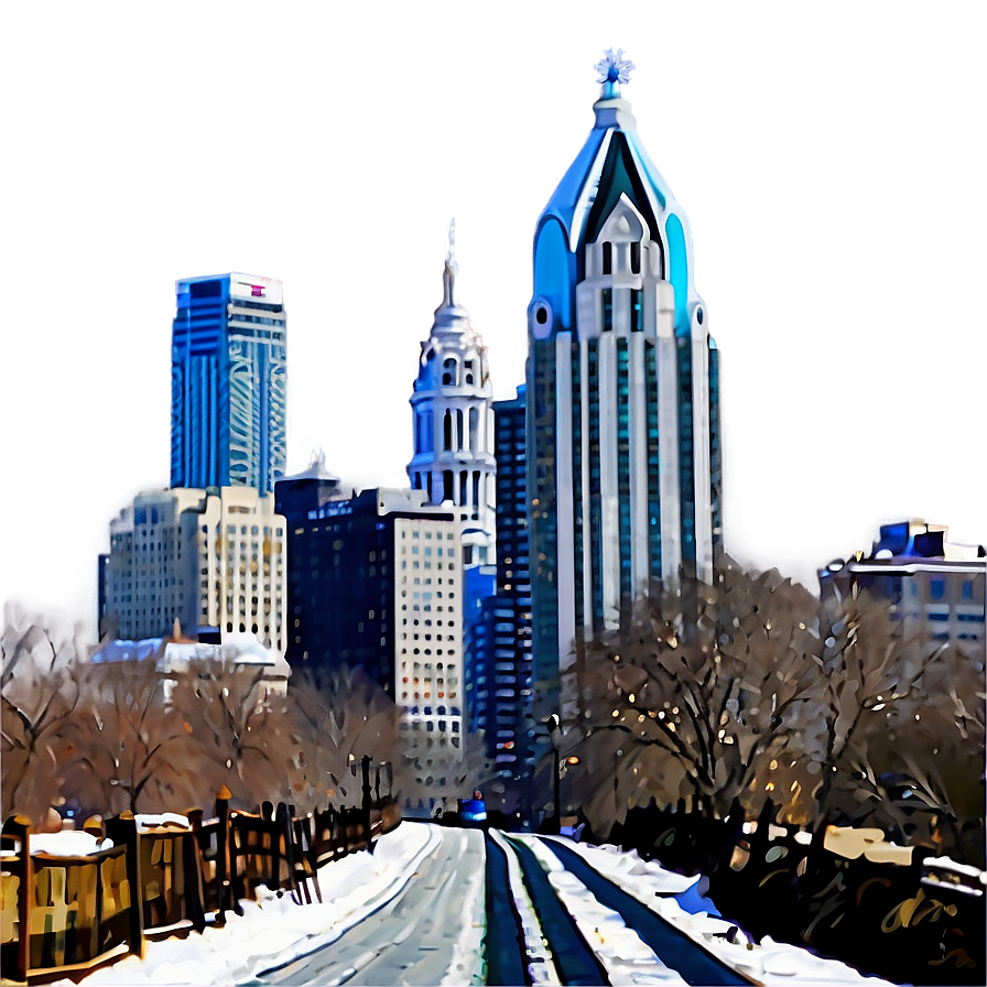 Snowy Philadelphia Skyline Winter Scene Png Gbk