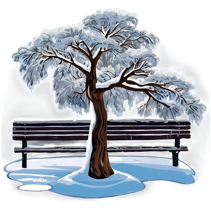 Snowy Tree With Bench Png Lhv