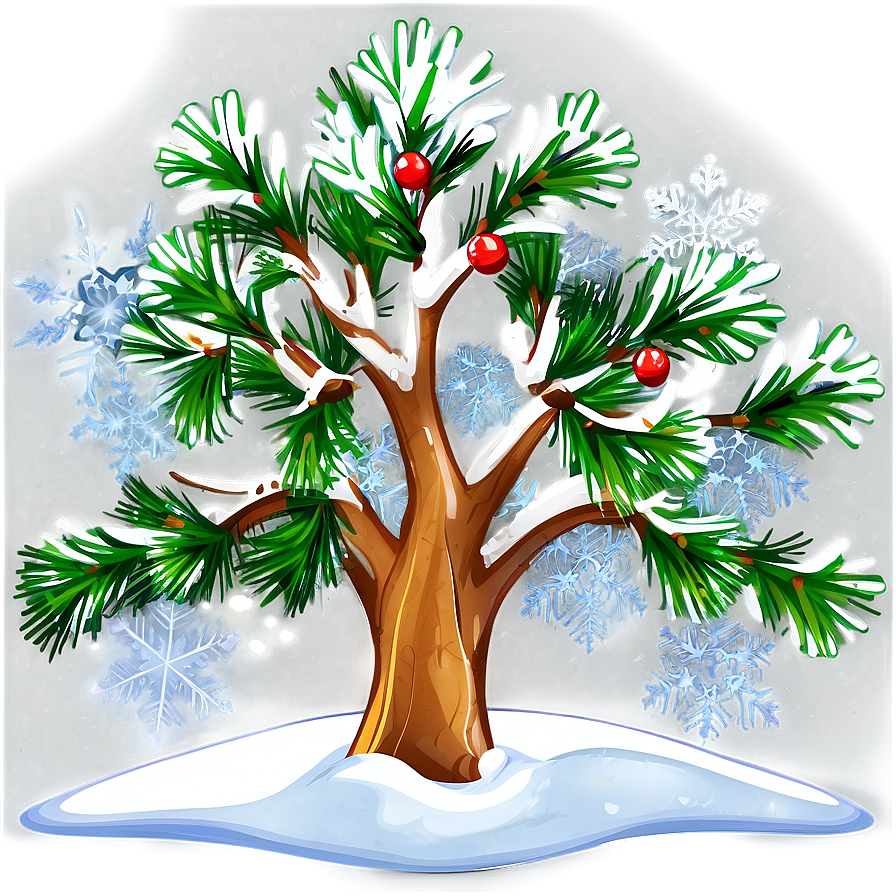 Snowy Tree With Snowflakes Png Nym