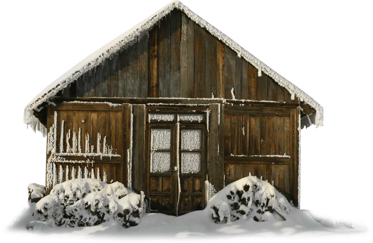 Snowy Wooden Cabin Facade