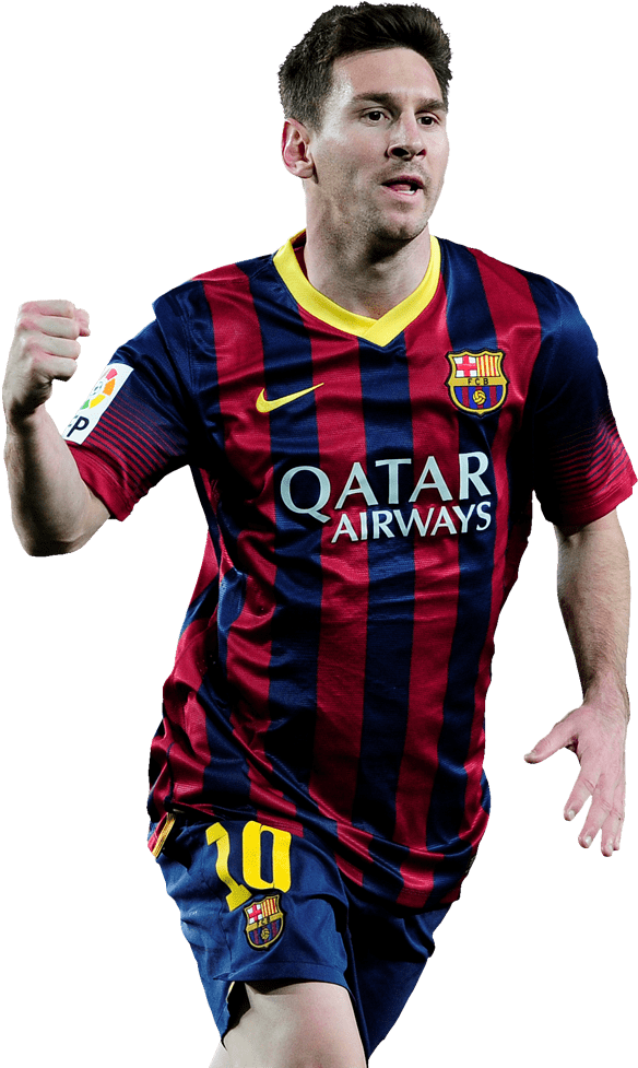 Soccer_ Player_in_ Action_ Barcelona_ Kit PNG with transparent background