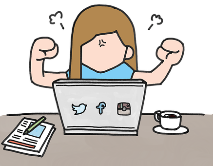 Social Media Frustration Cartoon PNG with transparent background