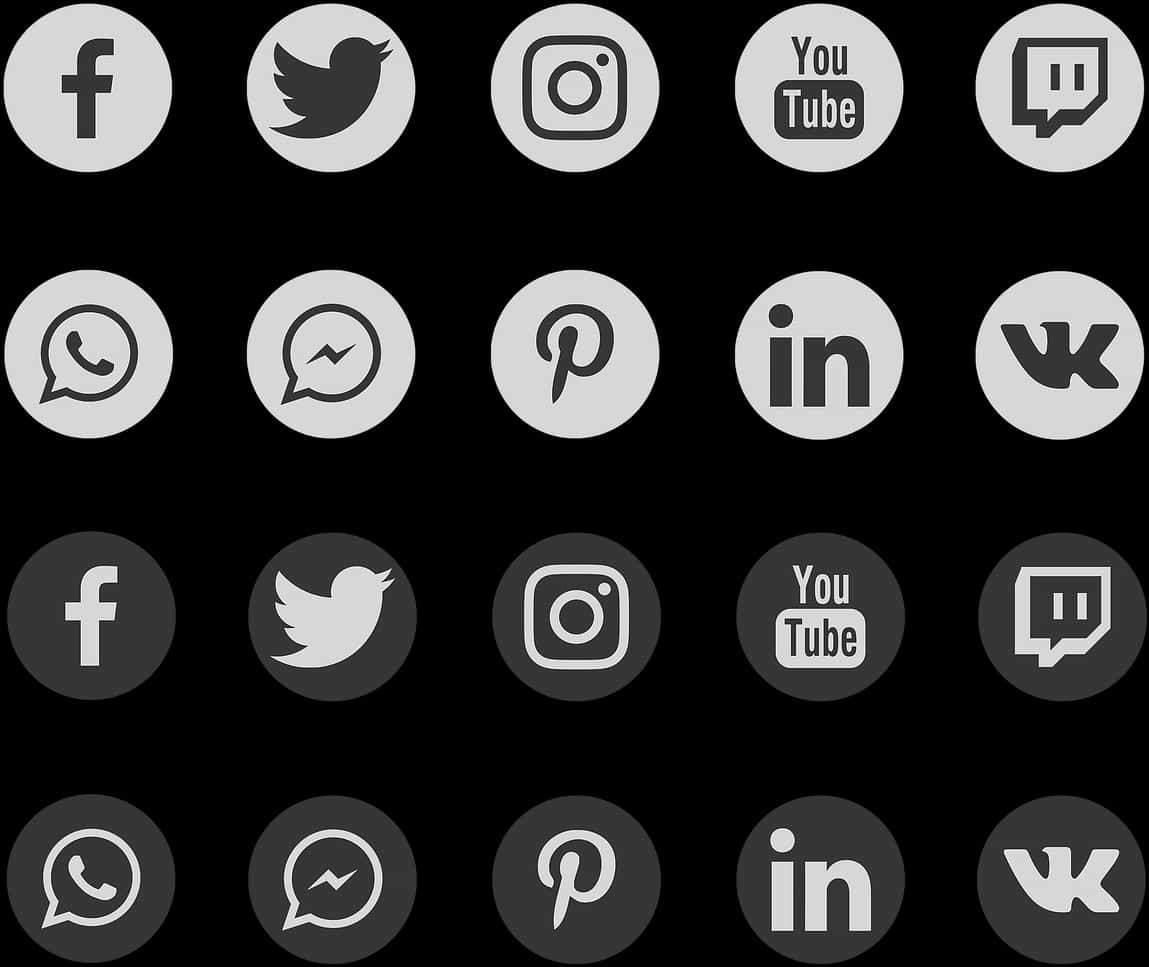 Social_ Media_ Icons_ Collection_ Greyscale PNG image with a transparent background, free high-resolution download