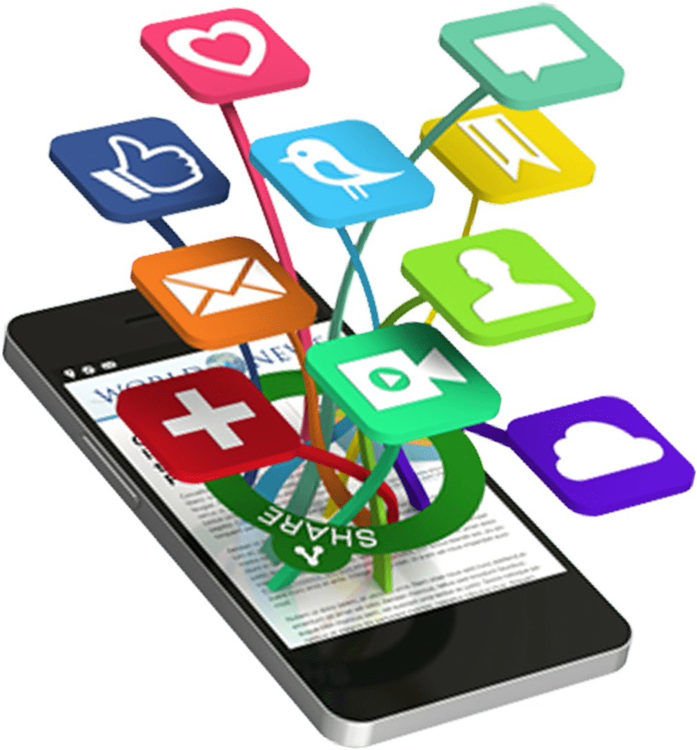 Social Media Icons Emergingfrom Smartphone PNG with transparent background
