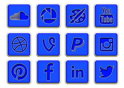 Social Media Icons Neon Blue PNG with transparent background