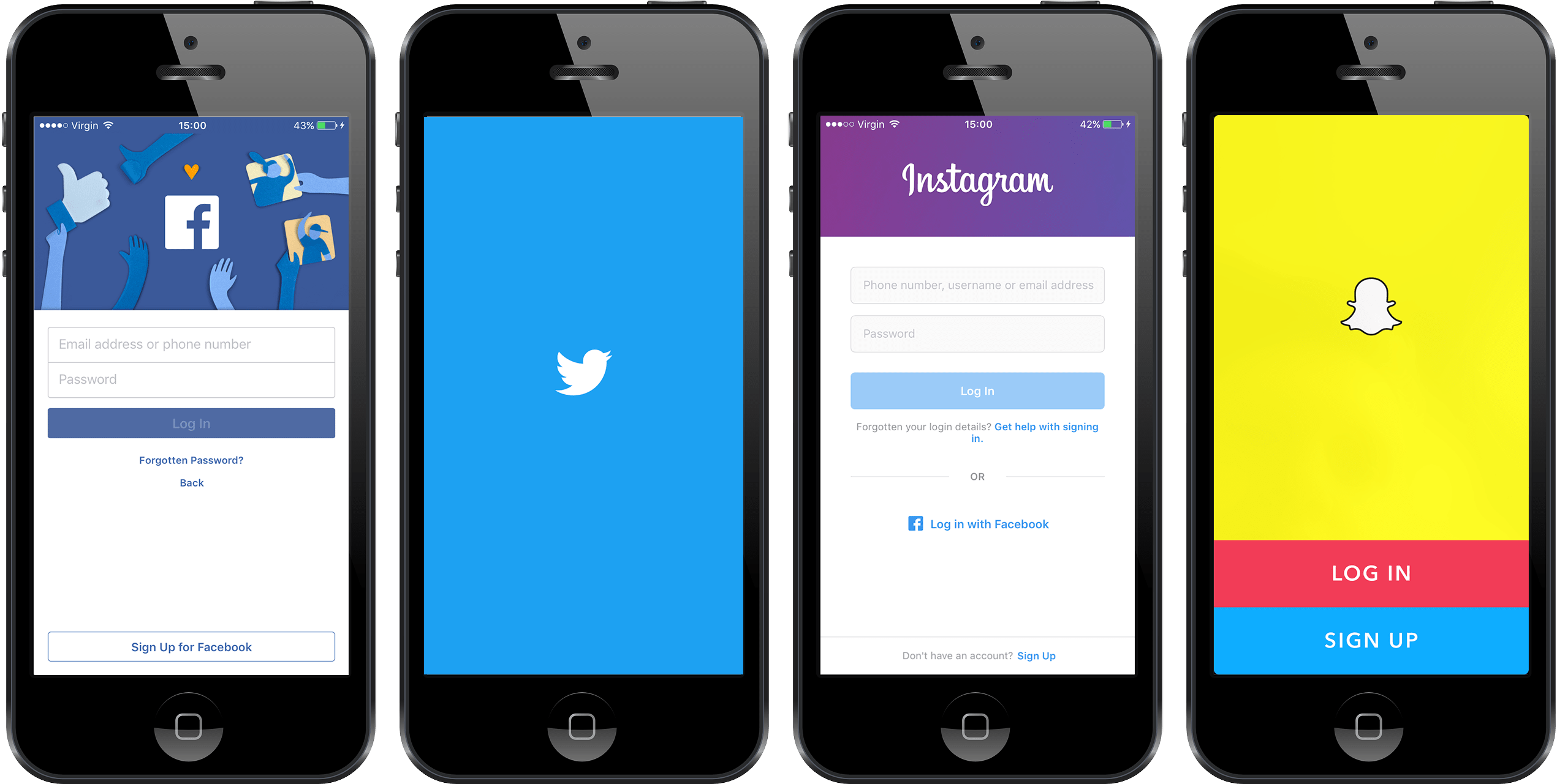 Social Media Login Screens