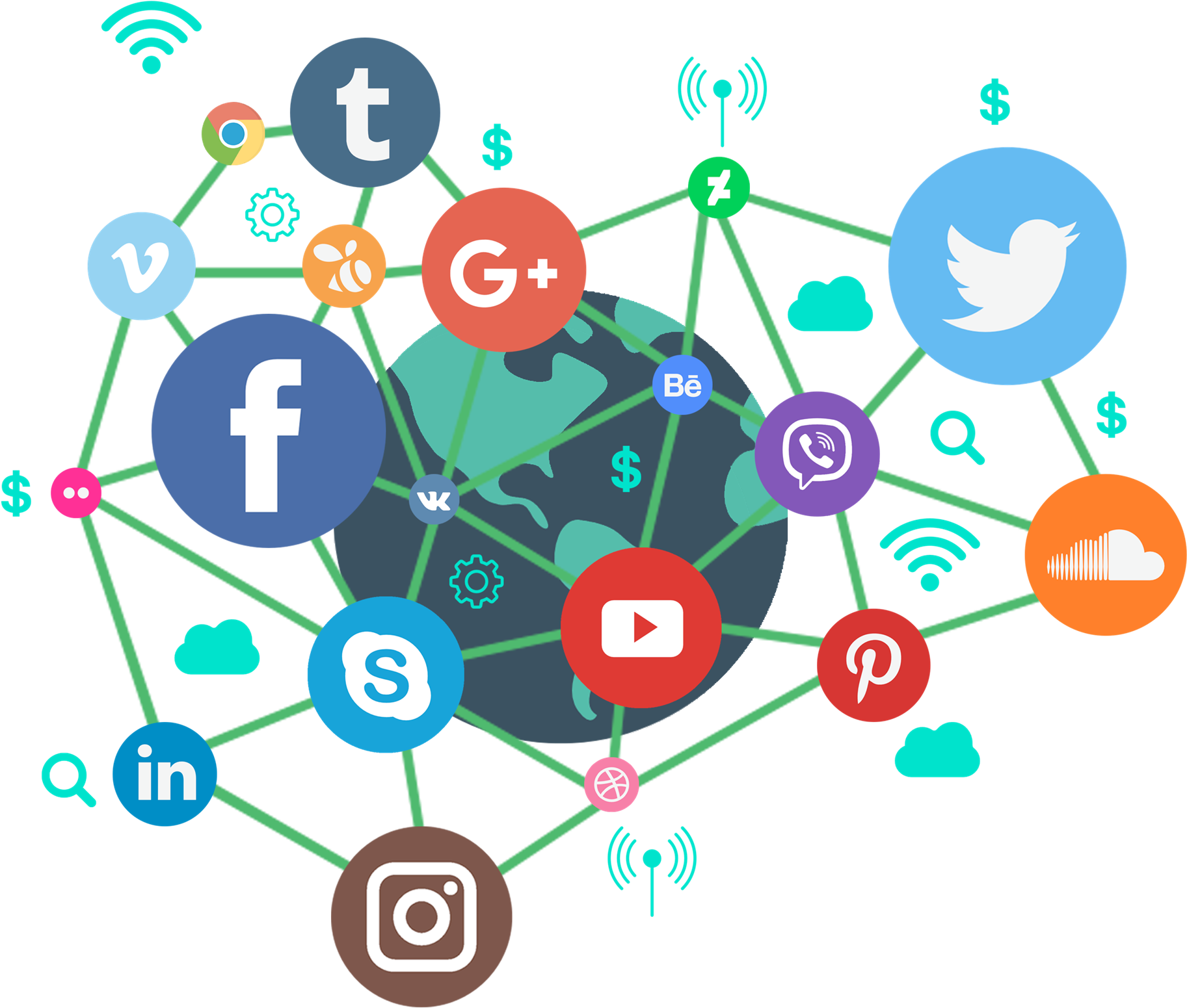 Social Media Network Connectivity Illustration PNG with transparent background