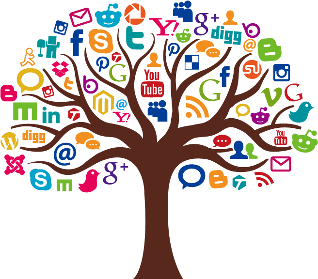 Social Media Tree Illustration PNG with transparent background