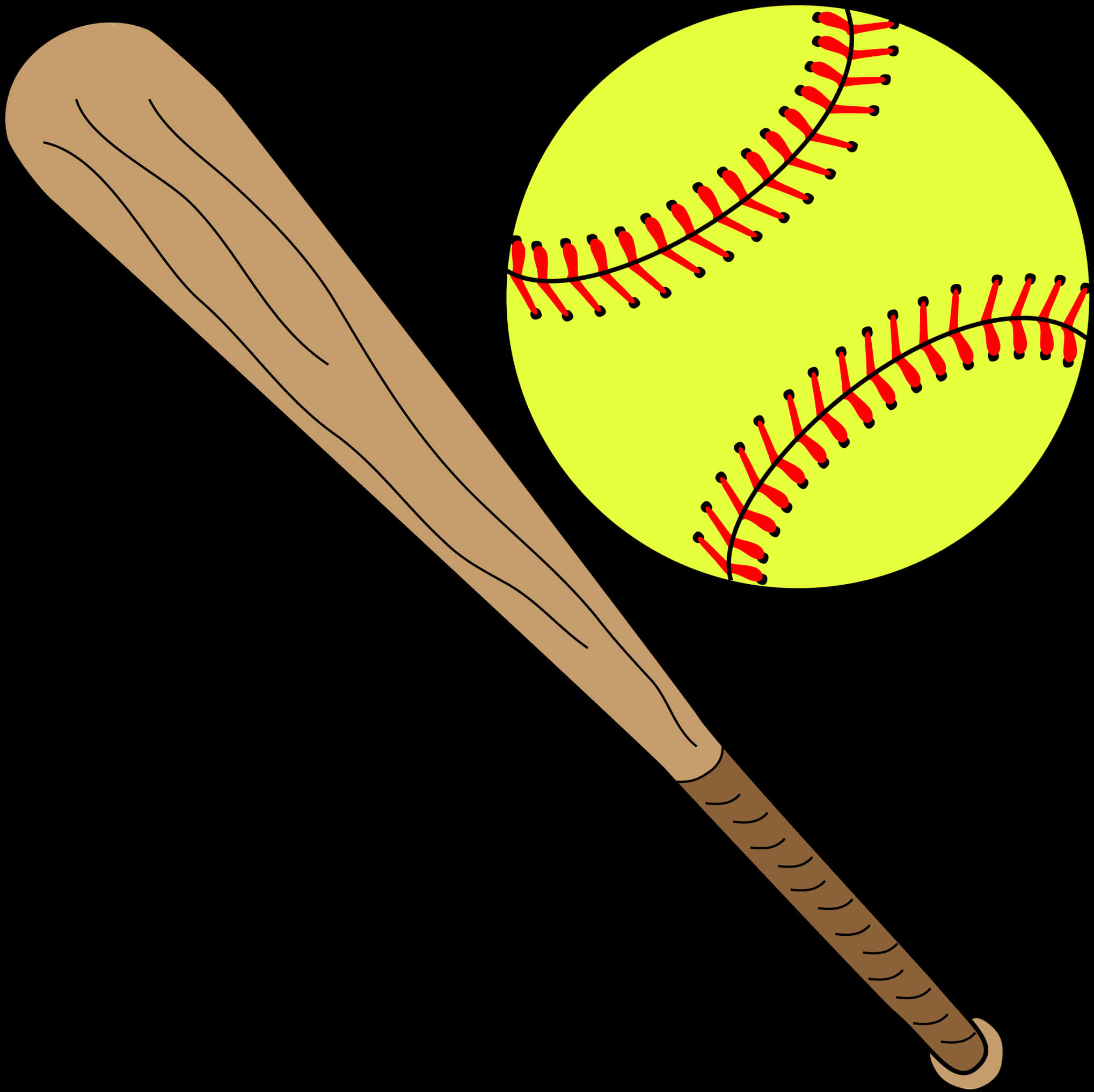 Softballand Bat Vector Illustration PNG with transparent background