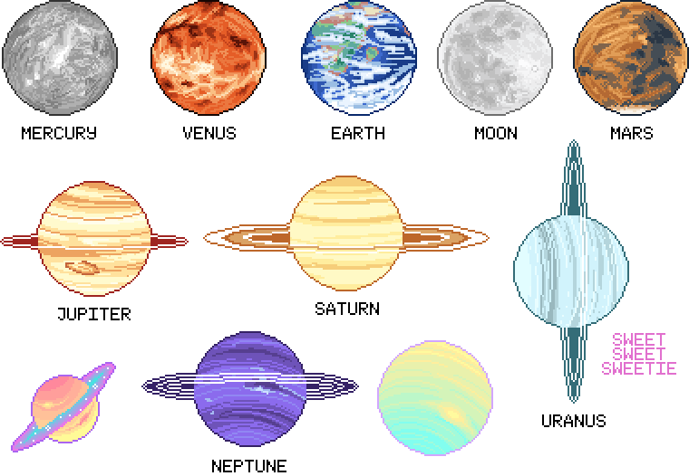 Solar System Pixel Art Planets