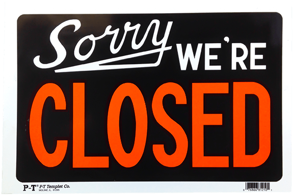 Sorry Closed Sign 575x385 PNG image with a transparent background, free high-resolution download