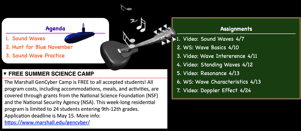 Sound Waves Summer Science Camp Agendaand Assignments