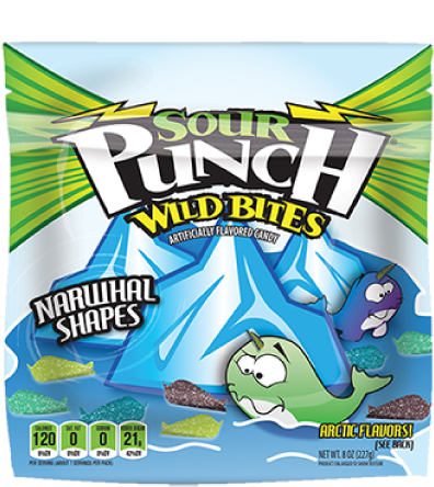 Sour Punch Wild Bites, Narwhal Shapes, 8oz Bag - Sour Punch Bites Boltz PNG with transparent background