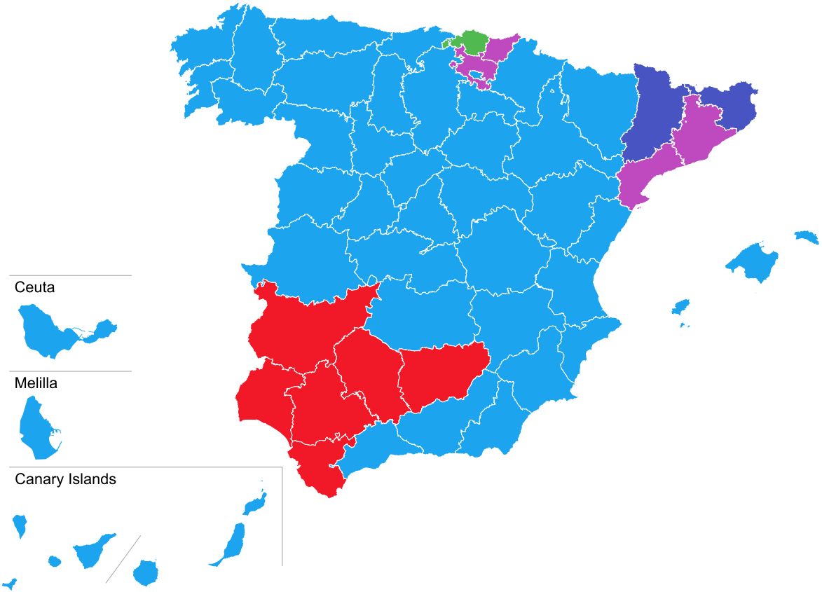 Spain Political Map Regions Color Coded