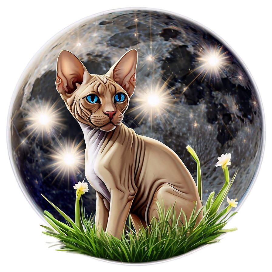 Sphynx Cat And Full Moon Night Png Smu54