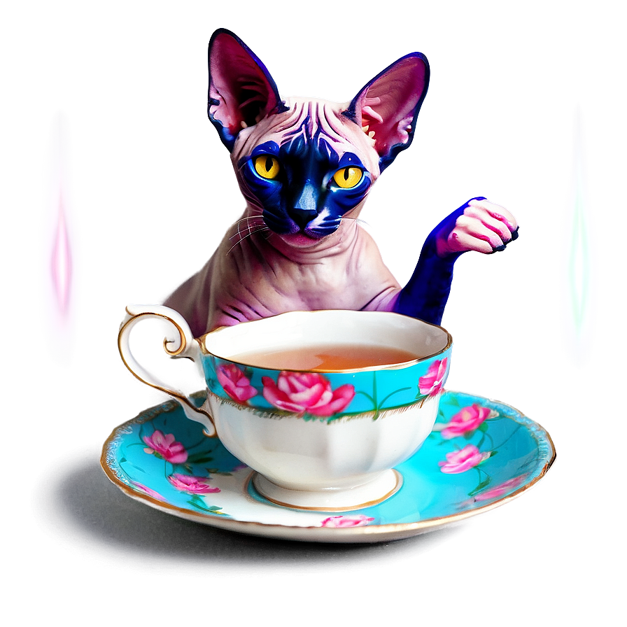 Sphynx Cat Tea Party Elegance Png Mwe