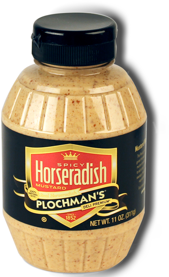 Spicy Horseradish Mustard Plochmans Bottle PNG with transparent background