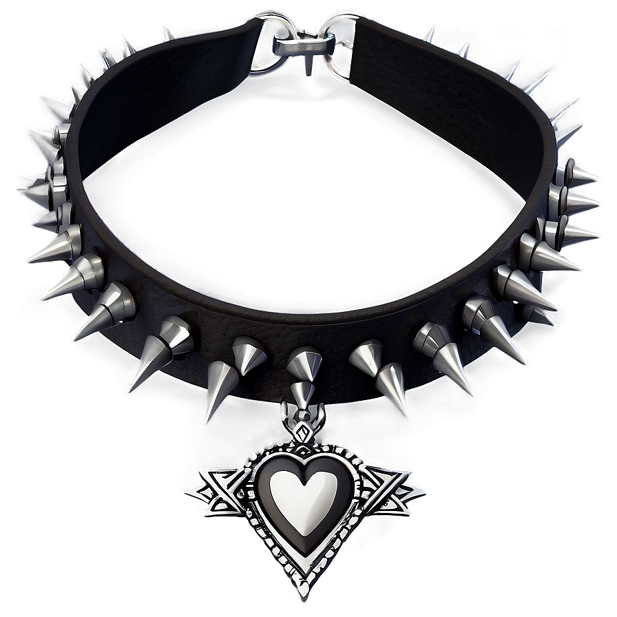 Spiked Choker With Heart Pendant Png Yvt