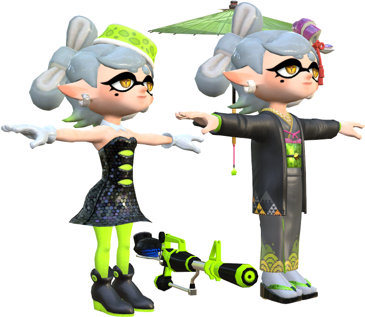 Splatoon Inkling Characters Kimono Style PNG with transparent background