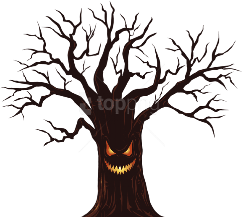 Spooky Treewith Face Illustration PNG with transparent background