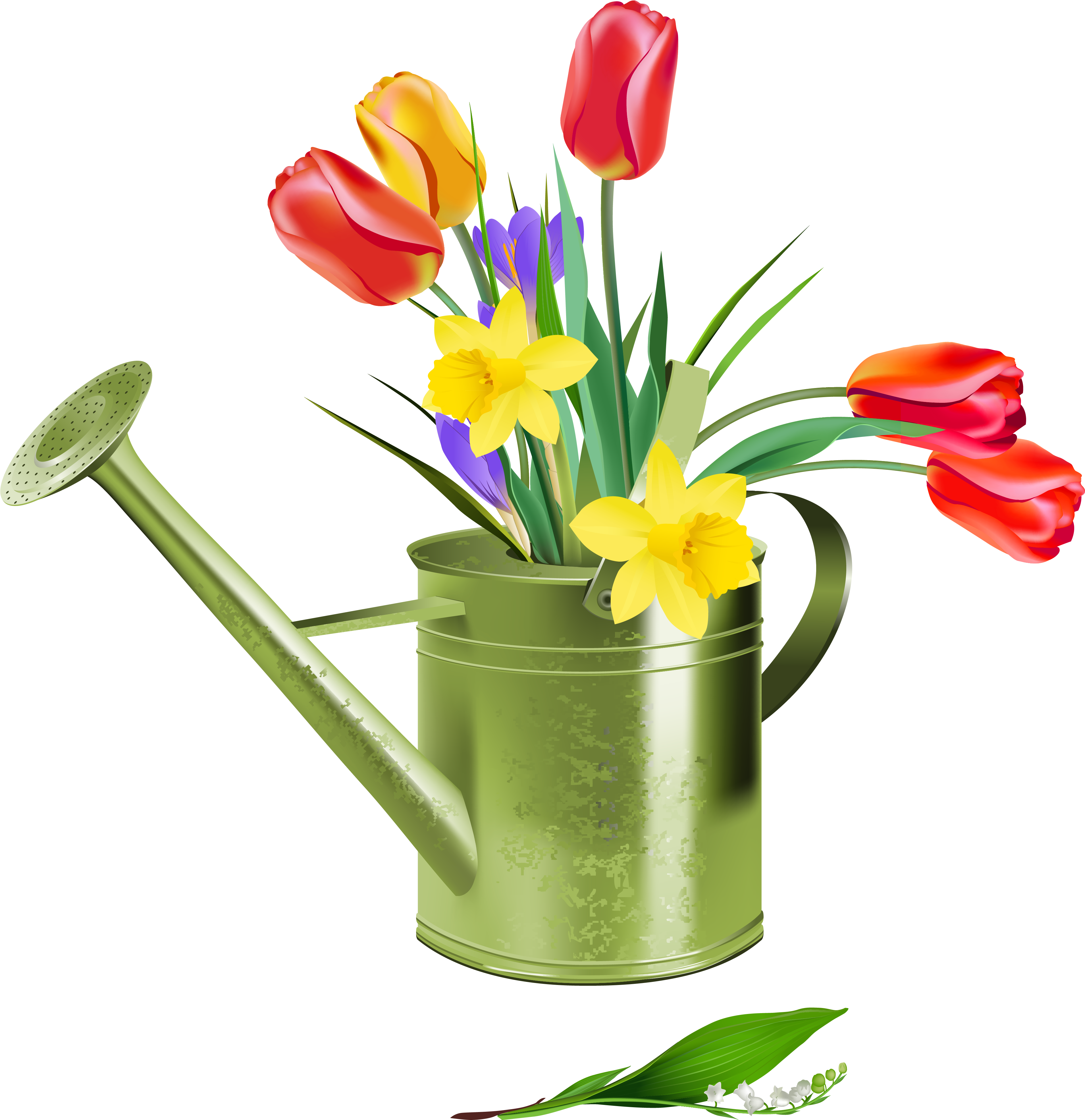 Green Watering Can With Spring Flowers Png Clipart - Free Clip Art Spring Flowers, Transparent Png PNG with transparent background
