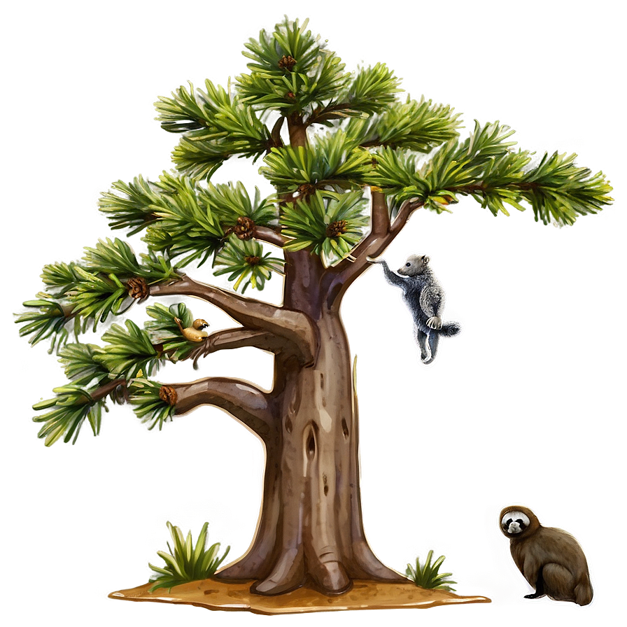 Spruce Tree With Wildlife Animals Png Tww59