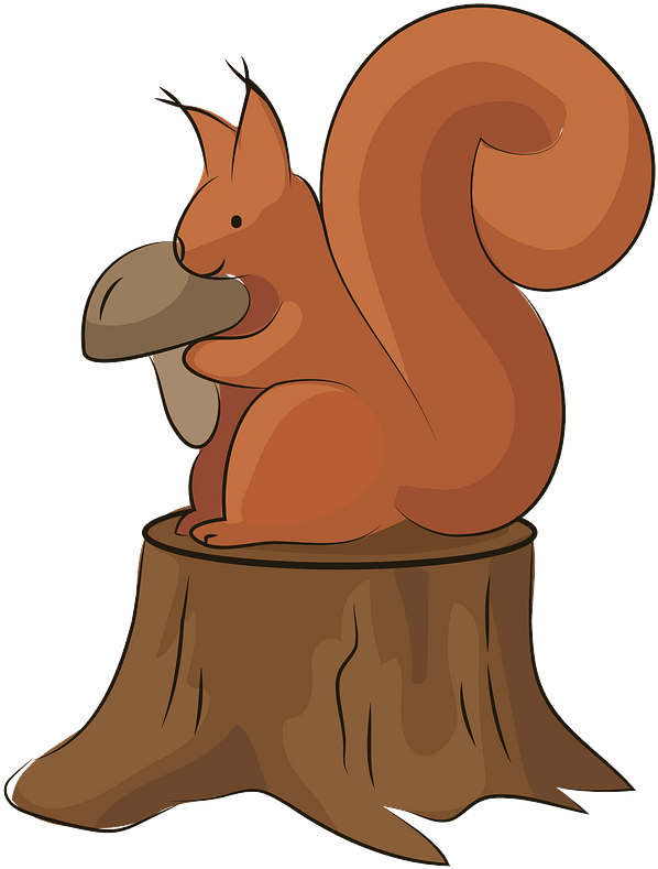 Squirrel_ Holding_ Mushroom_ On_ Stump PNG with transparent background
