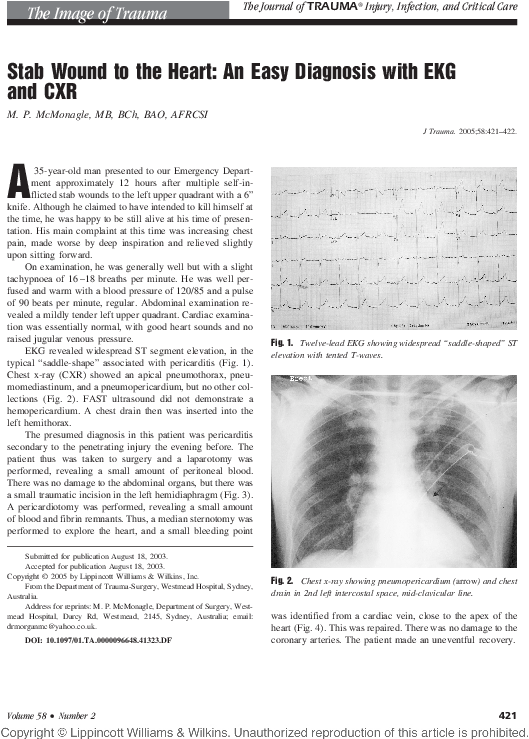 Stab Wound Diagnosiswith E K Gand C X R