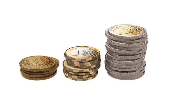 Stacked Euro Coinson Black PNG with transparent background