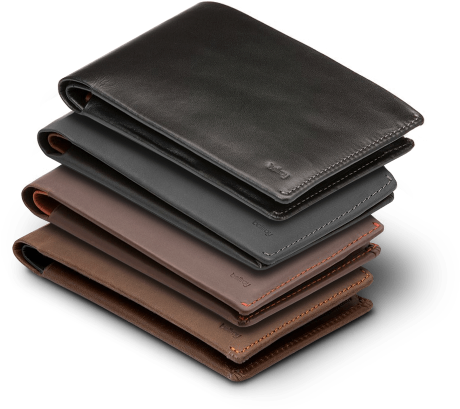 Stacked Leather Wallets Variety PNG with transparent background