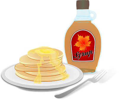 Stackof Pancakeswith Maple Syrupand Utensils PNG with transparent background